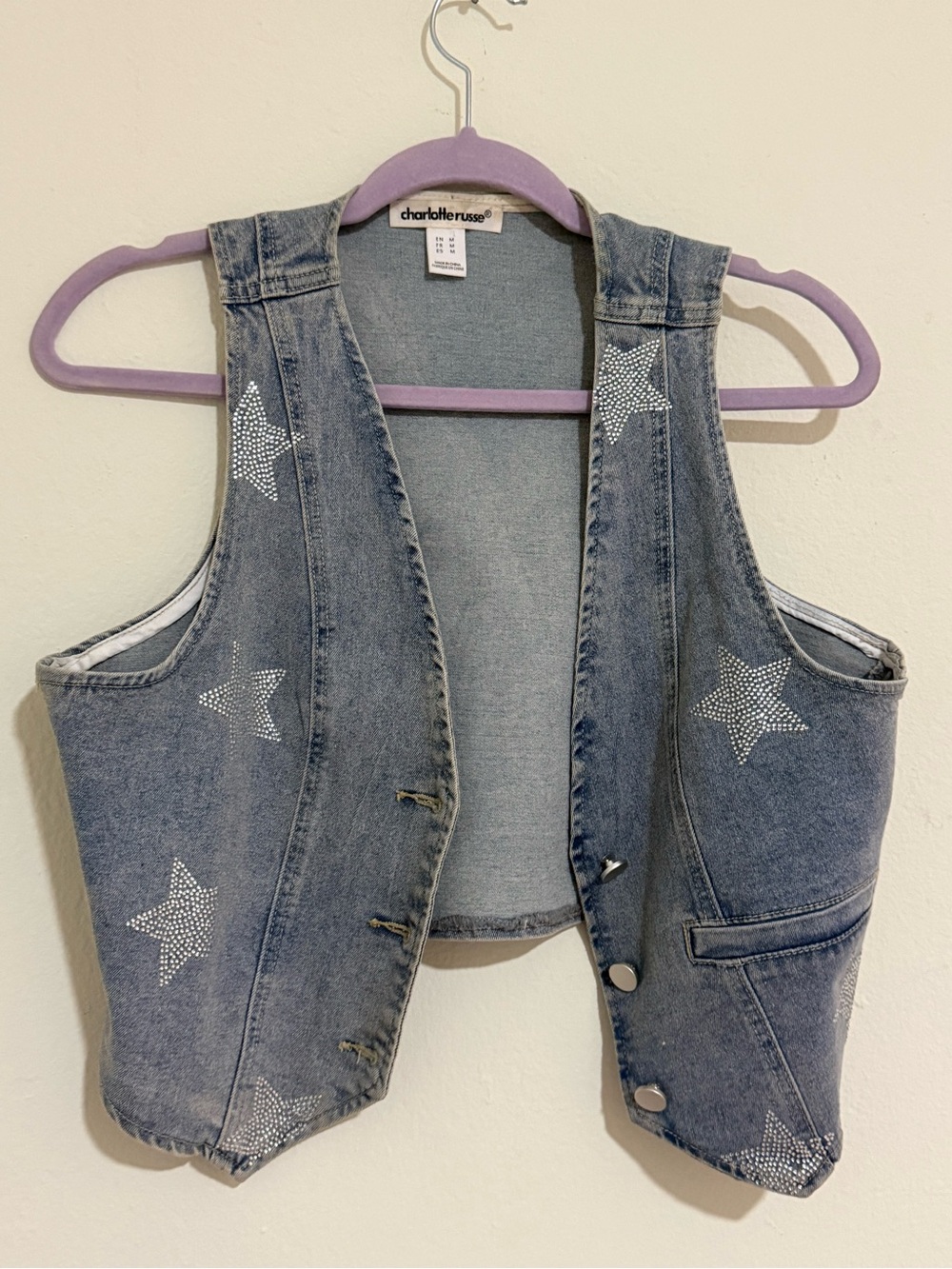 Y2K Denim Star Vest Button Front Size M - Picture 2 of 5